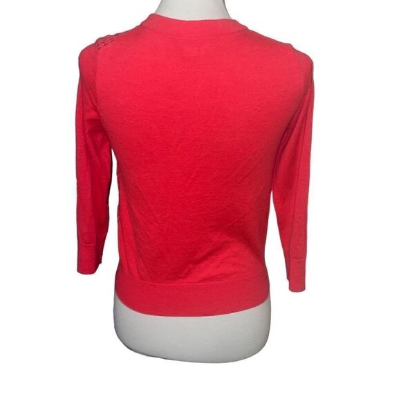 Kate Spade Coral Pink Button Front Knit Cardigan Crochet Overlay sz XS X-small - Picture 3 of 9
